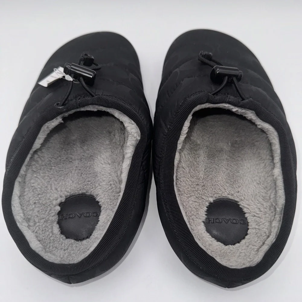 COACH Rachelle Slippers Women's Size 6 Black‎ Monogram Quilted Nylon Mules